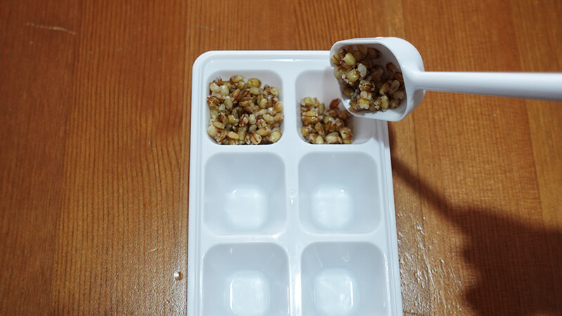 もち麦を製氷皿で冷凍保存