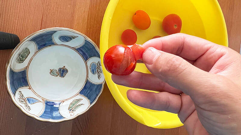 ミニトマトの湯剥き