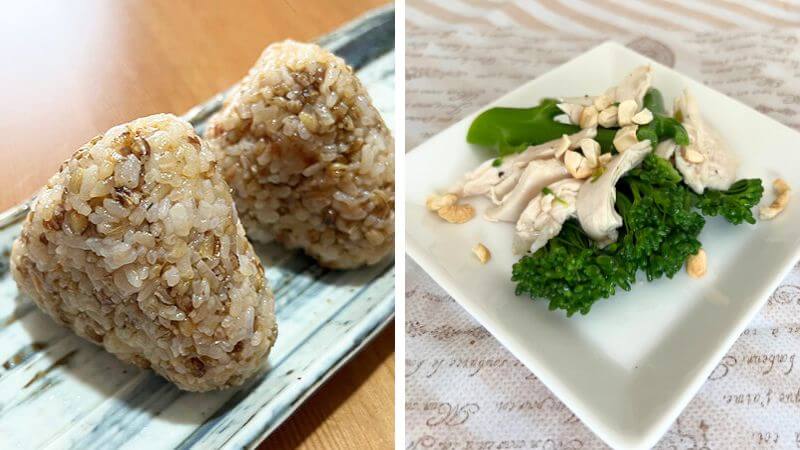 もち麦おにぎり+おかず