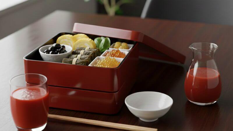 おせち料理とトマトジュース